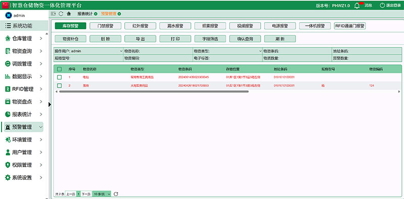 预警管理界面